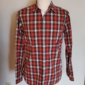 Gap Slim Fit Holiday Green Red Plaid Button Shirt